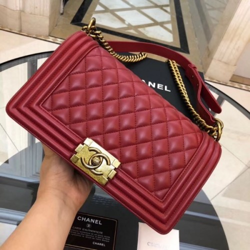 Chanel Boy 25cm lambskin Burgundy 00114