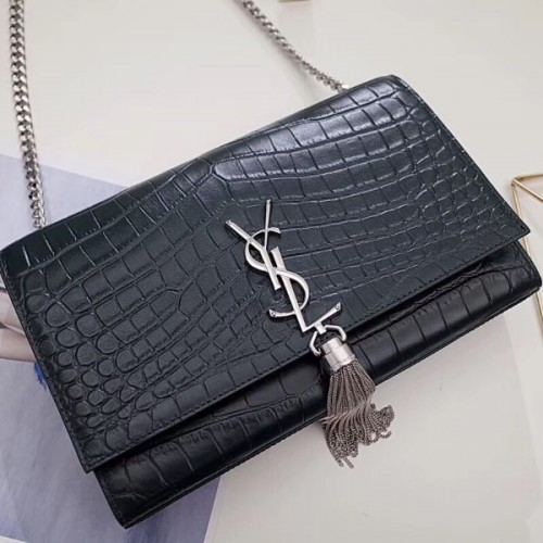 Saint Laurent croc 24 cm black bag ysl00016