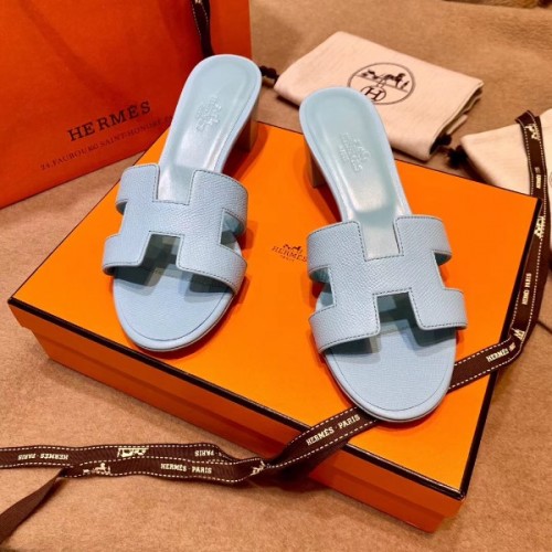 Hermes Oran Sandals Blue With Heels Genuine Epsom HGEPSO-233