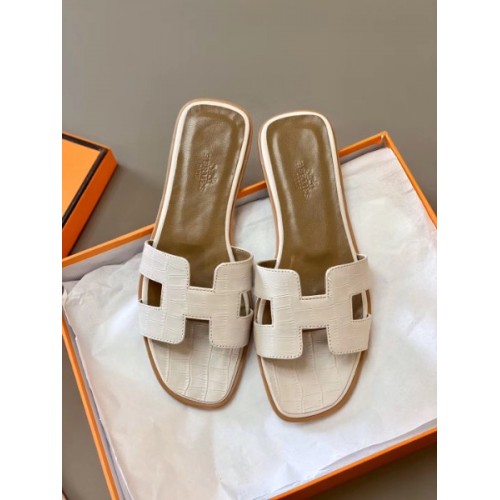 Hermes Oran Sandals Crocodile White HOSDCROC-24