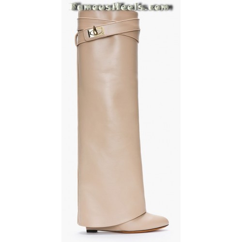 Givenchy Shark Lock Fold Over Knee Boot Nude