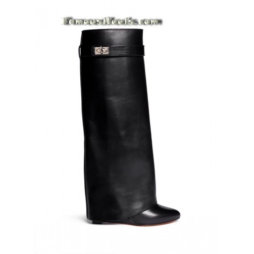 Givenchy Shark Lock Fold-Over Knee Boot Black