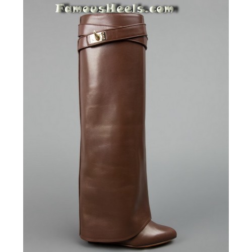 Givenchy Shark Lock Fold Over Knee Boot brown