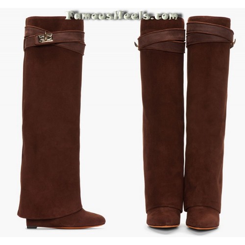 GIVENCHY SUEDE SHARKLOCK WEDGE BOOTS BROWN