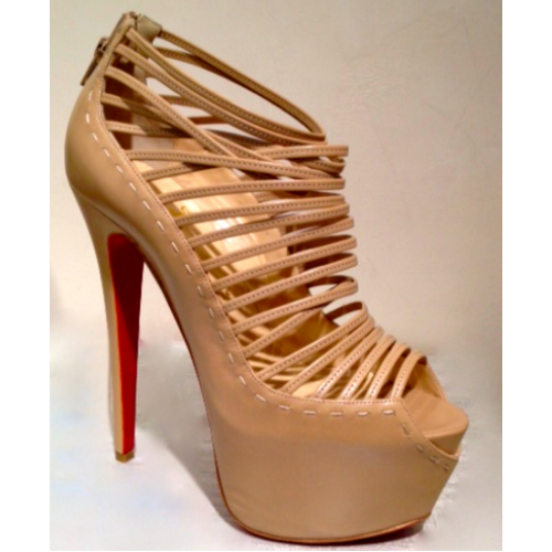 Christian Louboutin Zoulou Leather Platform Sandals Nude Beige