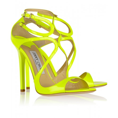 Jimmy Choo Lance Yellow Neon Patent Strappy Sandals