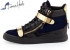 GIUSEPPE ZANOTTI Blue Velvet Hitop Sneaker with Gold Strap Navy