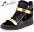 GIUSEPPE ZANOTTI Blue Velvet Hitop Sneaker with Gold Strap Navy