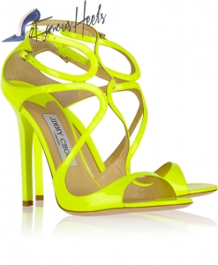 Jimmy Choo Lance Yellow Neon Patent Strappy Sandals