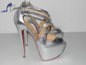 CHRISTIAN LOUBOUTIN SILVER EXAGONA METALLIC LEATHER